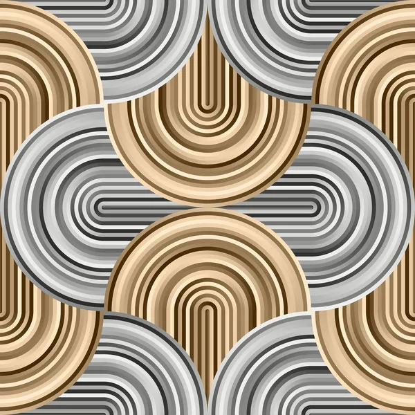 Crazy curves - tangled geometric pattern with gold and silver colors. — Stock Vector