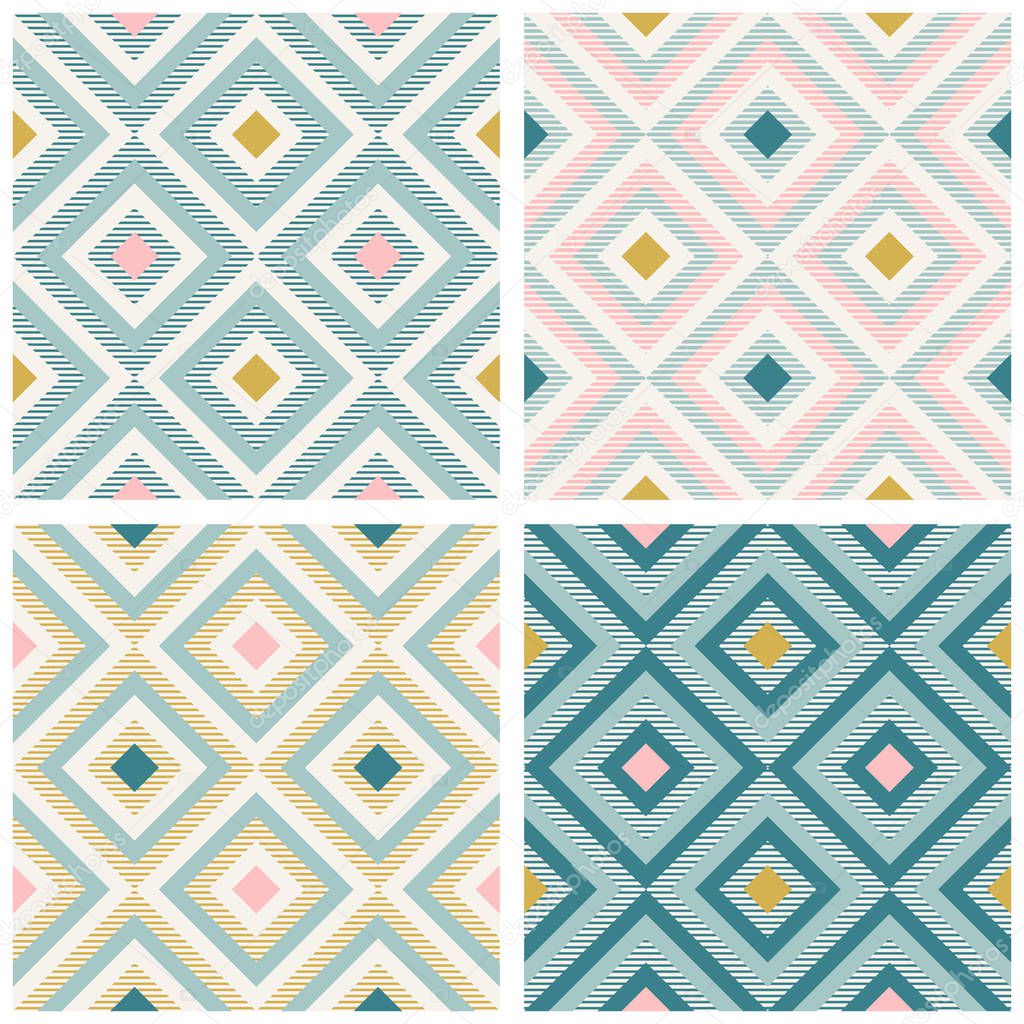 Abstract geometry in retro colors, diamond shapes geo pattern