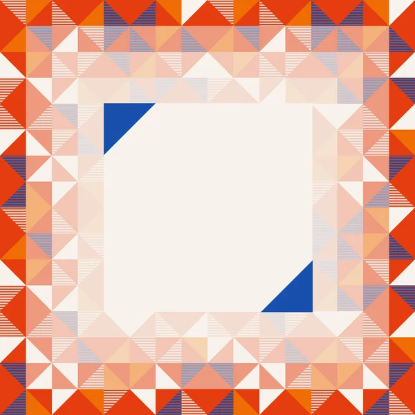 Čtvercový rámeček v červených a modrých barvách, abstraktní geometrický vzorek — Stockový vektor