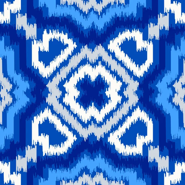 Uzbek ikat padrão de tecido de seda, indigo azul e branco cores . — Vetor de Stock