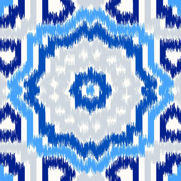 Patrón de tela de seda ikat uzbeko, colores índigo azul y blanco . — Vector de stock