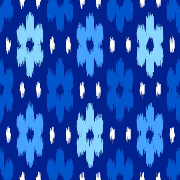 Patrón de tela de seda ikat uzbeko, colores índigo azul y blanco . — Vector de stock