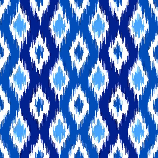 Tissu ouzbek ikat en soie, couleurs bleu indigo et blanc . — Image vectorielle