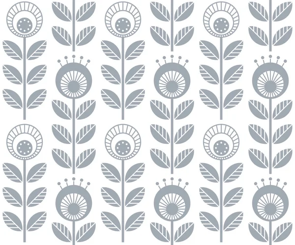 Flores de estilo folclórico escandinavo, patrón de vectores sin costuras — Vector de stock