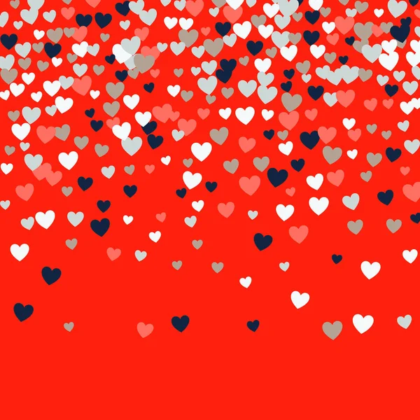 Lindos corazoncitos fondo, diferentes tamaños y colores, orden aleatorio, colores brillantes en negrita — Vector de stock