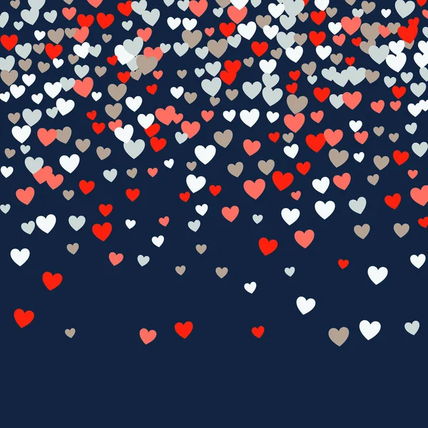 Lindos corazoncitos fondo, diferentes tamaños y colores, orden aleatorio, colores brillantes en negrita — Vector de stock