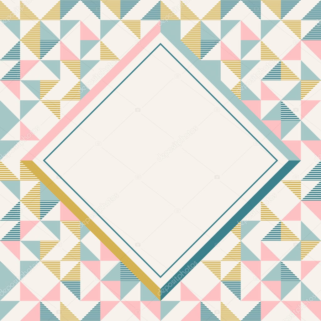 Square frame in retro colors, abstract geometric background pattern