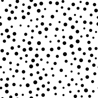 Rastgele dağınık polka noktaları, soyut siyah beyaz arka plan.