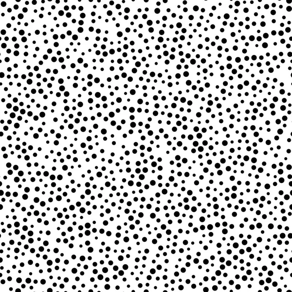 Willekeurige verspreide polka dots, abstracte zwarte en witte achtergrond. — Stockvector