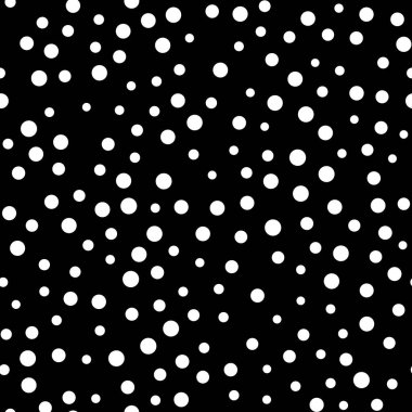 Rastgele dağılmış benek deseni, soyut siyah beyaz arkaplan, siyah üzerine beyaz noktalar.
