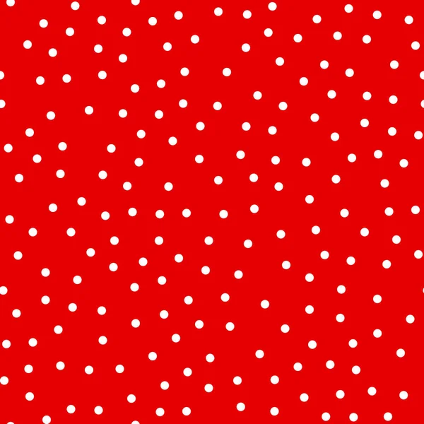 Random scattered polka dot pattern, abstract red and white background, white dots on red. — Stock Vector