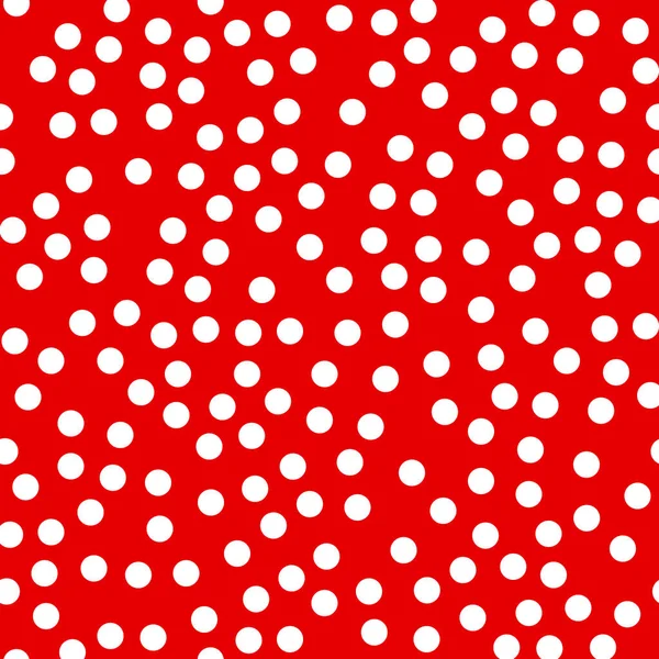 Willekeurig verspreid polka dot patroon, abstracte rode en witte achtergrond, witte stippen op rood. — Stockvector