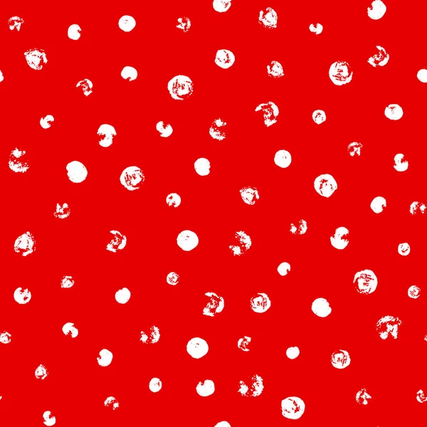 Patrón de lunares dispersos al azar, fondo abstracto rojo y blanco, puntos blancos en rojo . — Vector de stock