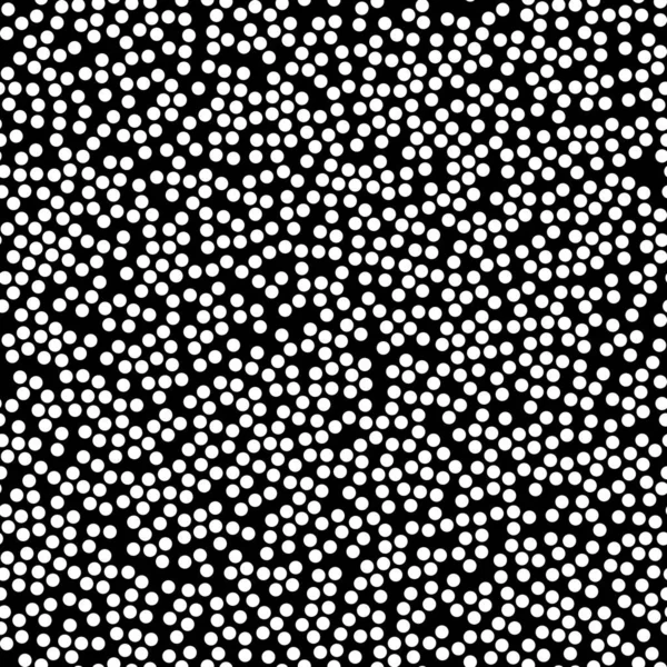 Willekeurig verspreid polka dot patroon, abstracte zwart-wit achtergrond, witte stippen op zwart. — Stockvector