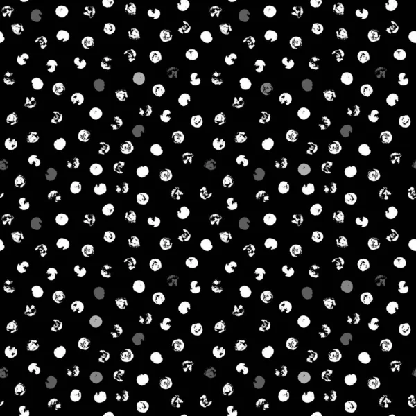 Willekeurig verspreid polka dot patroon, abstracte zwart-wit achtergrond, witte stippen op zwart. — Stockvector