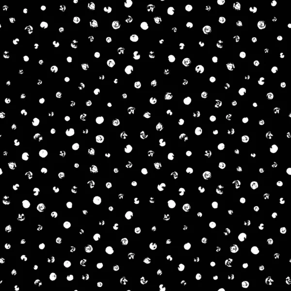 Motif à pois dispersés au hasard, fond noir et blanc abstrait, pois blancs sur noir . — Image vectorielle