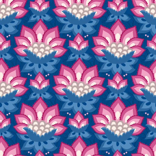 ジャコビアンの花のイラスト牧草地の花の背景 カラフルなハーブの背景 シームレスなベクトルパターン ジャコビアン刺繍花 ハーブコレクション ピンクと青の花 — ストックベクタ