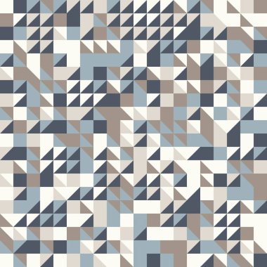 Tarafsız renklerle soyut geometrik arkaplan. Kusursuz vektör deseni. Kahverengi kahverengi, lacivert ve deniz mavisi doğal renkler. Moda kumaş yama tasarımı. Basit geometri