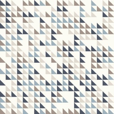 Tarafsız renklerle soyut geometrik arkaplan. Kusursuz vektör deseni. Kahverengi kahverengi, lacivert ve deniz mavisi doğal renkler. Moda kumaş yama tasarımı. Basit geometri rastgele üçgenleri