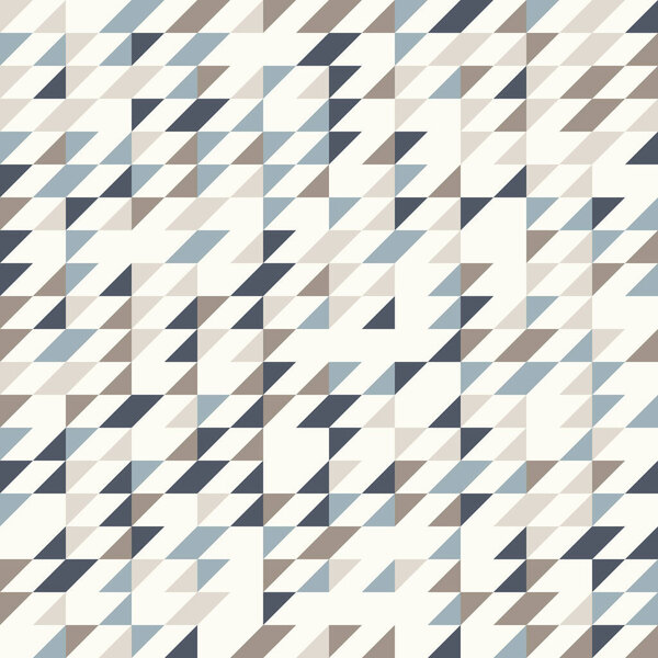 Abstract geometric background in neutral colors. Seamless vector pattern. Brown taupe, navy blue and teal natural colors. Fashion fabric patchwork design. Simple geometry random triangles