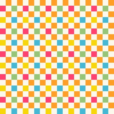 Satranç tahtasından esinlenilmiş hipnotik geometrik arkaplan. Retro renkte kareler, cesur bir optik illüzyon efekti yaratıyor, harika funky psychedelic tasarım.