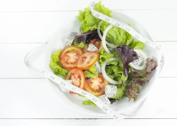 Hälsosam Sallad Kost Mat Rekvisita Dekoration Tomat Äpple Friska Hemmagjord — Stockfoto