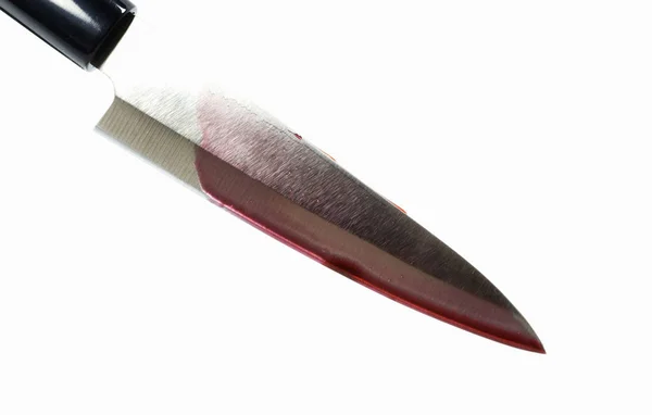 Blutiges Messer Auf Weißem Hintergrund Blanko Für Design — Stockfoto