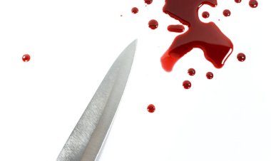 Beyaz Arka Plan kanlı bıçak, Konsept Halloween gece, Tasarım için Boş.