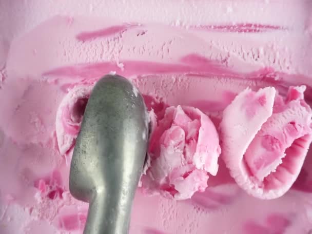 Scooping Ice Cream Strawberry Food Concept — Stock Video