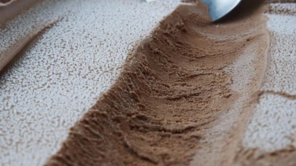 Close Scoop Ice Cream Chocolate Food Concept — Stock Video
