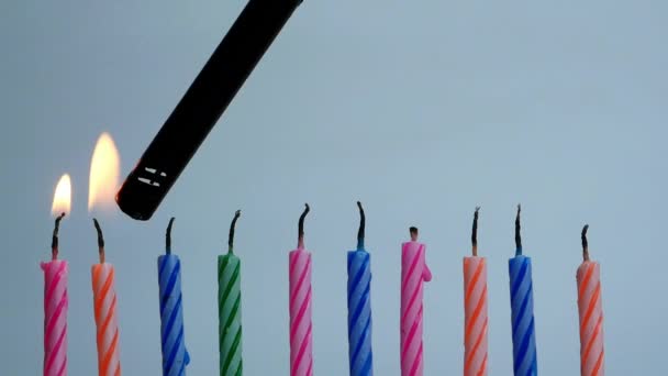Lighting Birthday Candles White Background — Stock Video