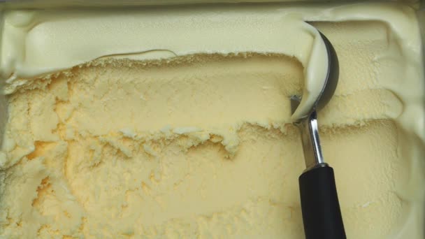 Spoon Scoop Vanilla Ice Cream Slowly Closeup Top View Food — Stock Video