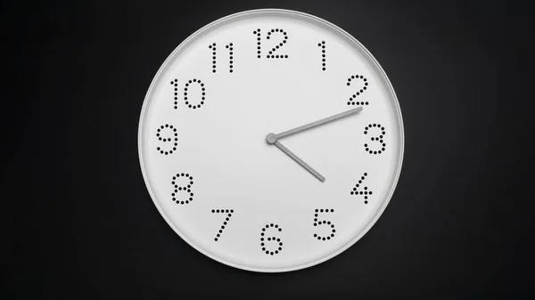 最小的白色时钟在黑色背景上独立显示时间04 文本复制空间 时间概念 — 图库照片