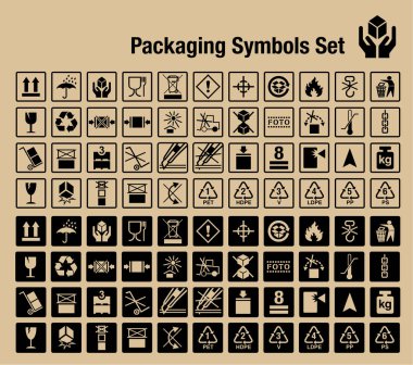 İşleme ve paketleme ve kutuları kullanmak için vektör Icon set ambalaj