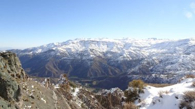 Cajon del Maipo, Farellones ve Mirador de los Condores, Cordillera de los Andes, Santiago de Chile, Şili