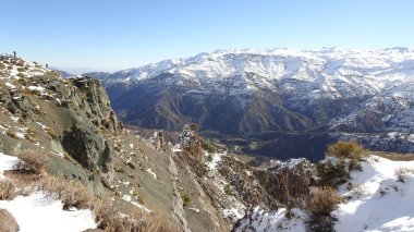 Cajon del Maipo, Farellones ve Mirador de los Condores, Cordillera de los Andes, Santiago de Chile, Şili