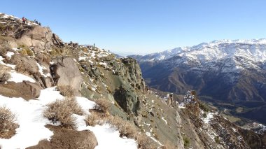 Cajon del Maipo, Farellones ve Mirador de los Condores, Cordillera de los Andes, Santiago de Chile, Şili