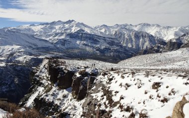 Cajon del Maipo, Farellones ve Mirador de los Condores, Cordillera de los Andes, Santiago de Chile, Şili