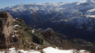 Cajon del Maipo, Farellones ve Mirador de los Condores, Cordillera de los Andes, Santiago de Chile, Şili
