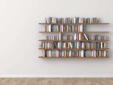 iç bookshelf odası kütüphane. 3D render