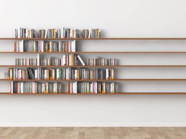 iç bookshelf odası kütüphane. 3D render