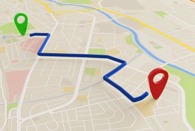 şehir haritası PIN işaretçilerle 3d işleme görüntü