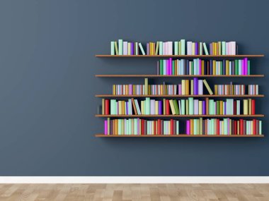 iç bookshelf odası kütüphane. 3D render