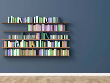 iç bookshelf odası kütüphane. 3D render