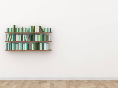 iç bookshelf odası kütüphane. 3D render