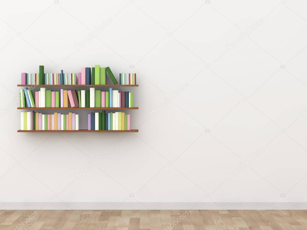 interior bookshelf room library. 3d rendering