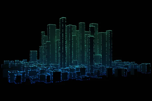 Abstrakte Stadtdarstellung Mit Futuristischer Matrix — Stockfoto