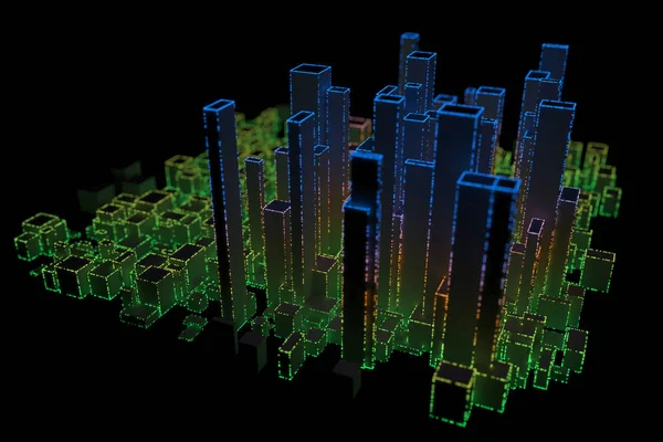 Abstract City Rendering Met Futuristische Matrix — Stockfoto