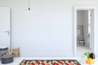 çocuk odası iç. Wall art alay. 3d render, 3d illüstrasyon.