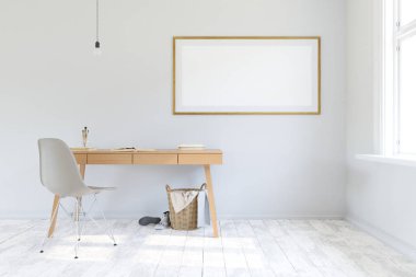 İskandinav tarzında ev iç. Posterli maket iç mekan. 3d render.